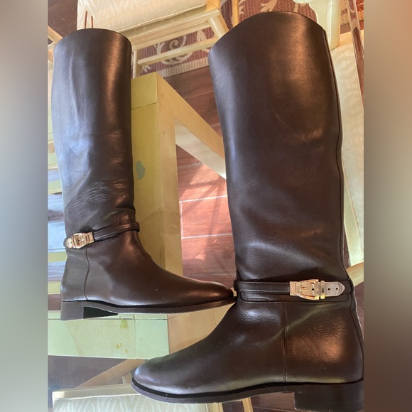 (EUC) GUCCI WOMENS KNEE HIGH BUCKLED RIDING BOOTS BROWN 10 (EXCELLENT CONDITION) - Picture 1 of 16